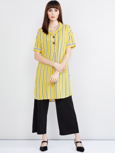 max Women's Yellow & Blue Striped Tunic