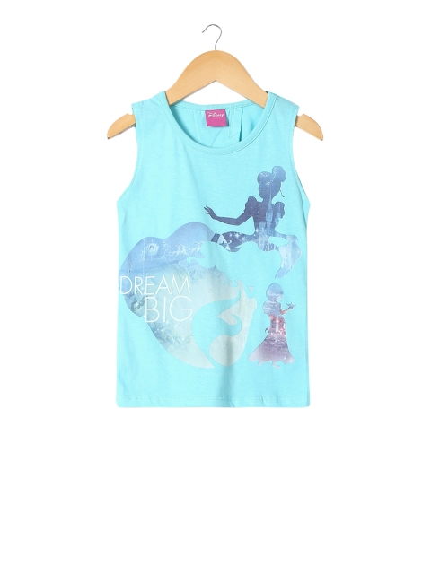 Colt Girls Blue Printed Round Neck Pure Cotton T-shirt