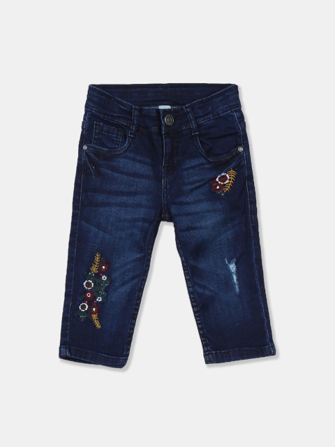 Cherokee Girls Navy Blue Slim Fit Mid-Rise Low Distress Jeans