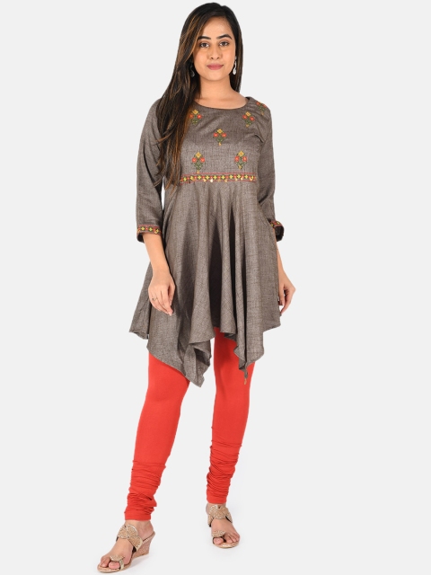 Neerus Women Grey Embroidered Anarkali Kurta