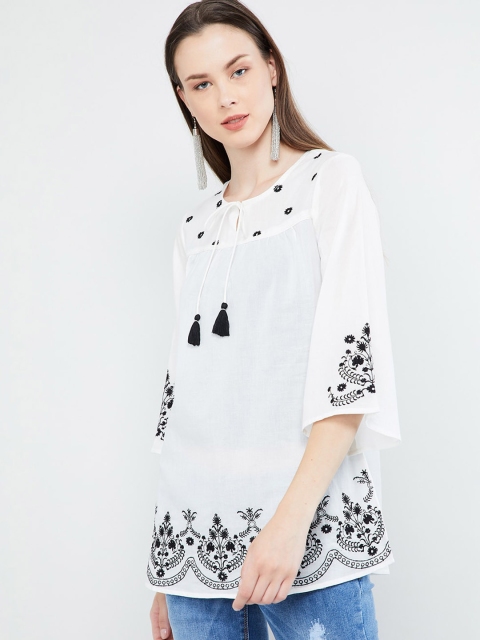 MAX Embroidered Bell Sleeves Tunic, Off white