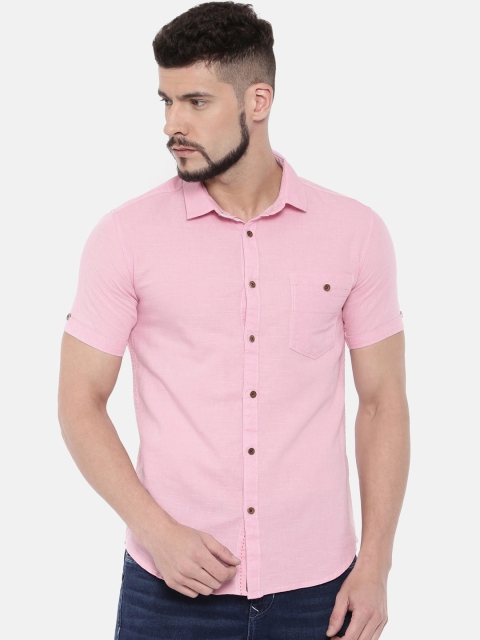 IMYOUNG Men Pink Slim Fit Solid Casual Shirt