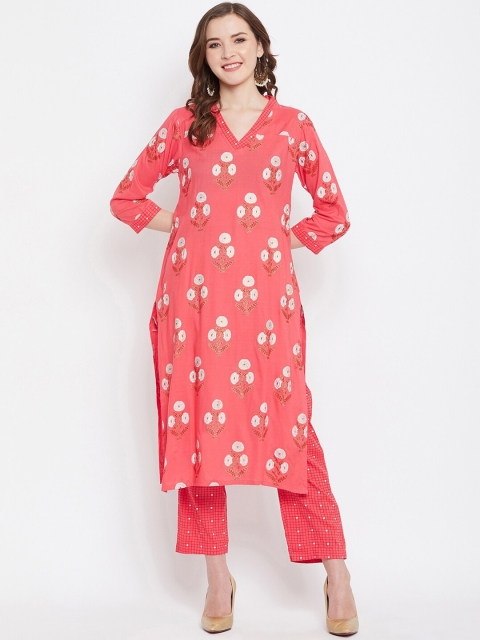Prakhya Women Coral Red & White Printed Kurta with Palazzos