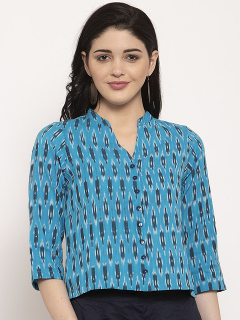 Ayaany Women Blue Printed Boxy Crop Top
Ayaany Women Blue Printed Boxy Crop Top