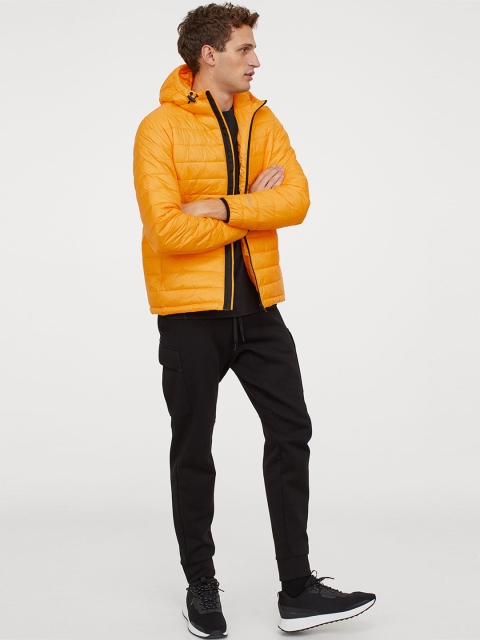 H&M Men Yellow Solid Padded Hooded Sports Jacket