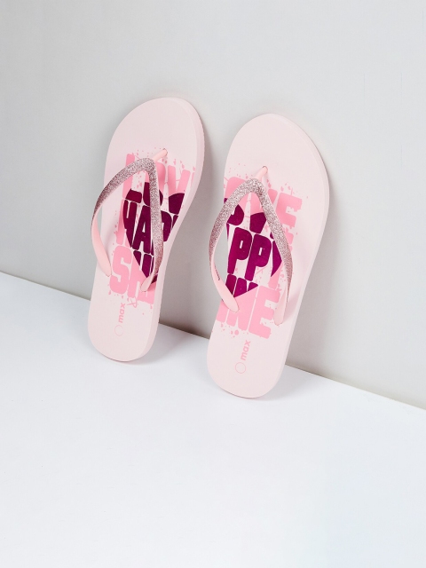 max Women Pink Printed Thong Flip-Flops