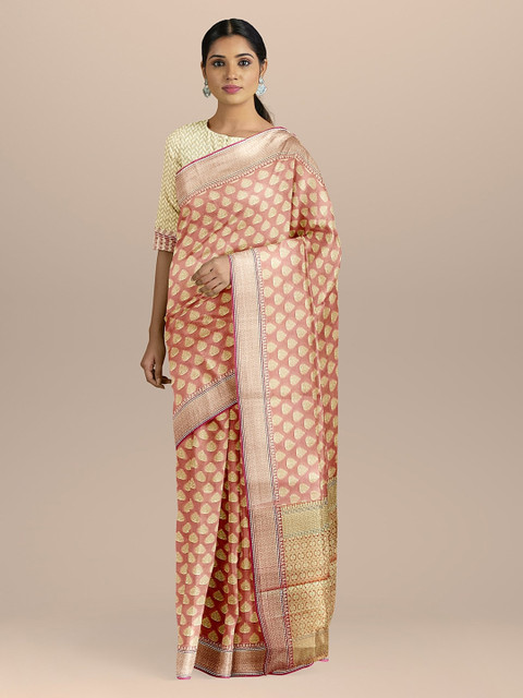BharatSthali Pink & Gold-Coloured Silk Cotton Woven Design Banarasi Sustainable Saree
BharatSthali Pink & Gold-Coloured Silk Cotton Woven Design Banarasi Sustainable Saree