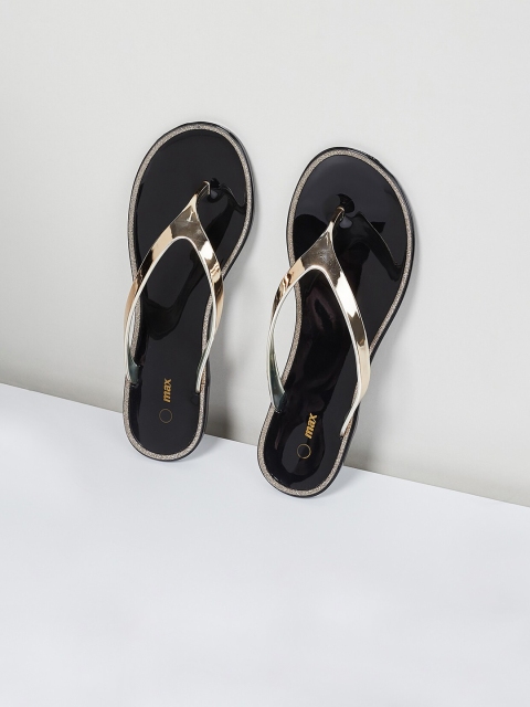 max Women Gold-Toned Solid Thong Flip-Flops