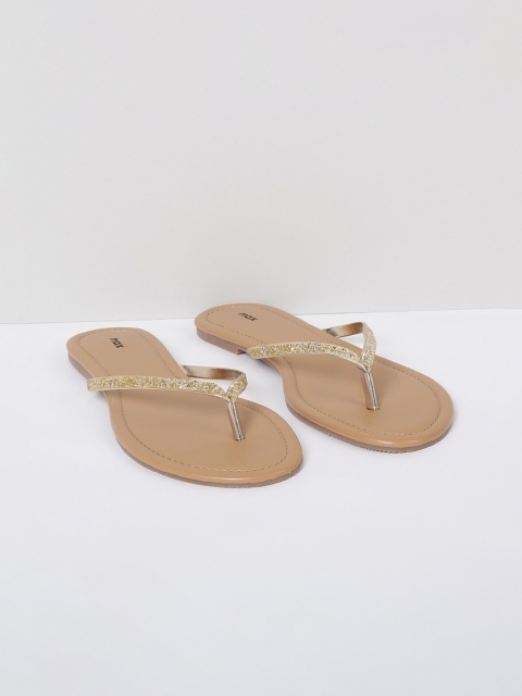 max Women Gold-Toned Embellished Open Toe Flats
