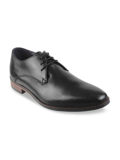 J.FONTINI Men Black Solid Leather Formal Derbys