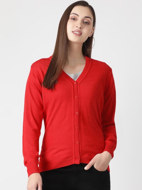Monte Carlo Women Red Solid Cardigan Sweater