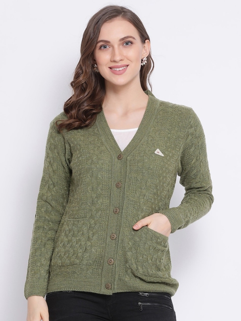 Monte Carlo Women Olive Green Solid Cardigan Sweater