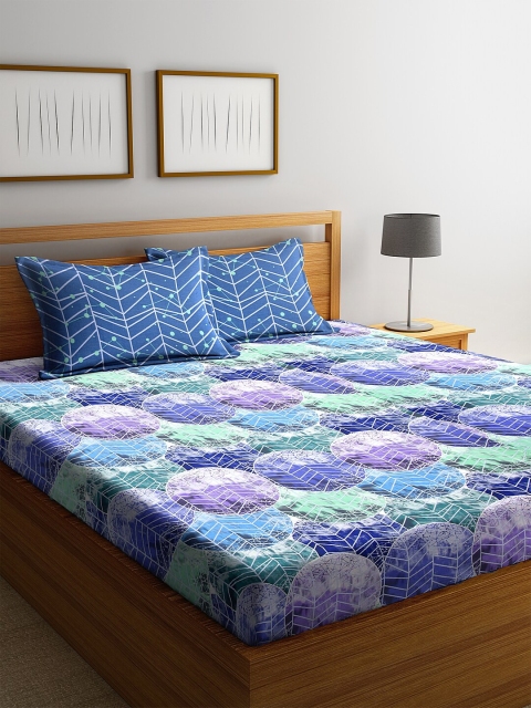 BOMBAY DYEING Blue Abstract 120 TC Cotton 1 Queen Bedsheet with 2 Pillow Covers