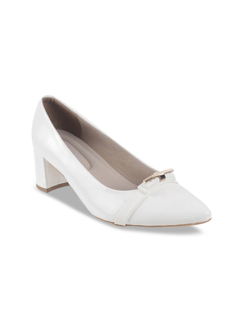 Mochi Women White Solid Pumps