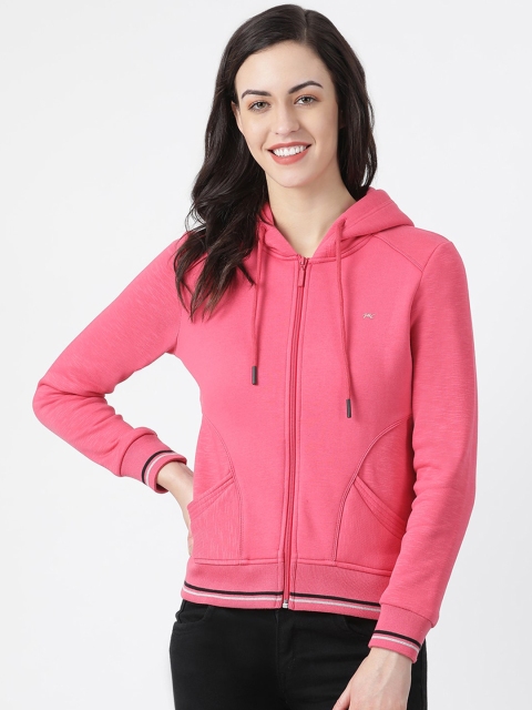 Monte Carlo Women Pink Solid Hooded Sweatshirt