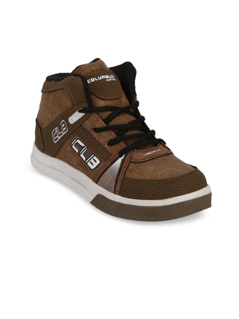 Columbus Boys Brown Solid Synthetic Mid-Top Flat Boots