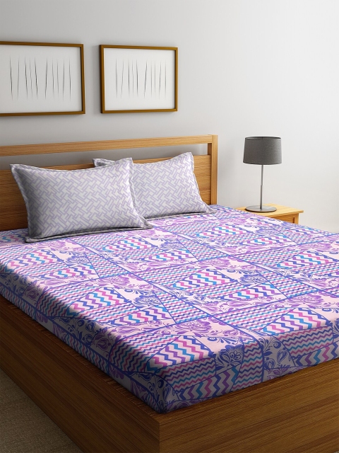 BOMBAY DYEING Purple & Off-White Geometric 120 TC Cotton 1 Queen Bedsheet with 2 Pillow Covers
BOMBAY DYEING Purple & Off-White Geometric 120 TC Cotton 1 Queen Bedsheet with 2 Pillow Covers