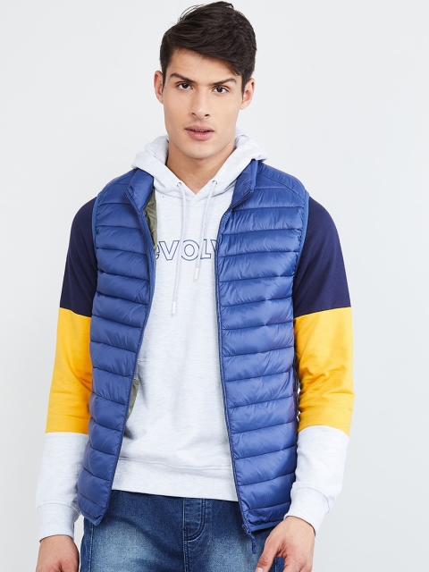 max Men Blue Colourblocked Padded Jacket