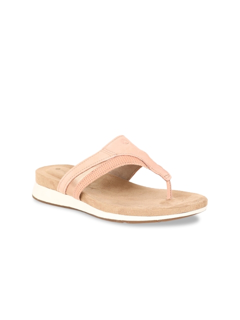 Hush Puppies Women Pink Solid Leather T-Strap Flats