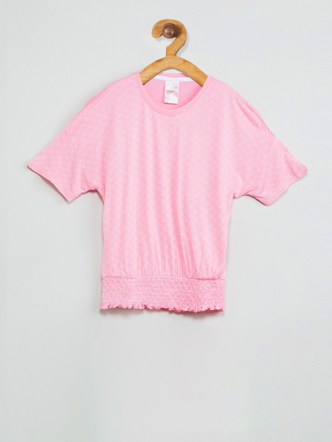 max Girls Pink Printed Blouson Top