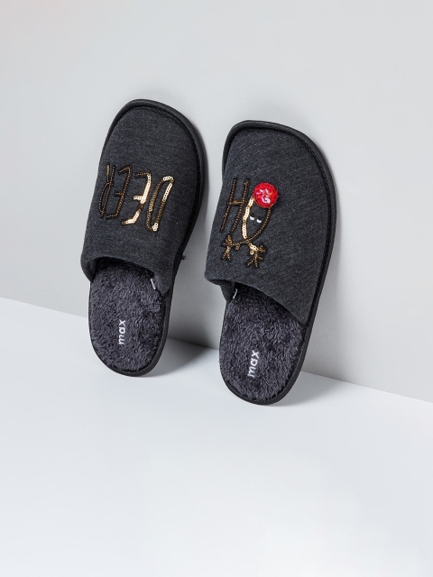 max Women Black Embellished Room Slippers