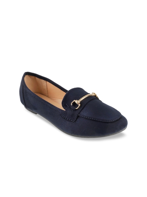 Mochi Women Navy Blue Solid Loafers