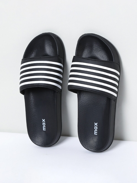 max Men Black & White Striped Sliders