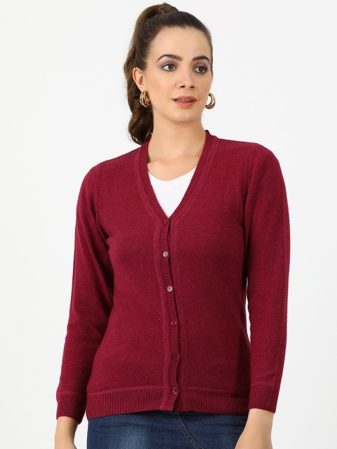Monte Carlo Women Maroon Solid Cardigan Sweater