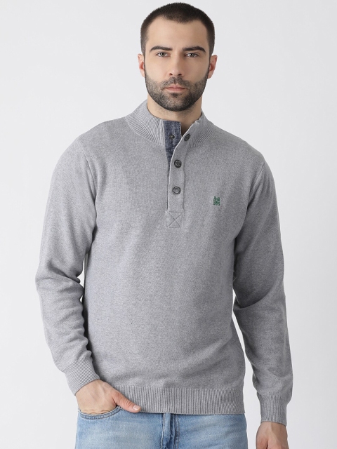 Monte Carlo Men Grey Solid Pullover Sweater