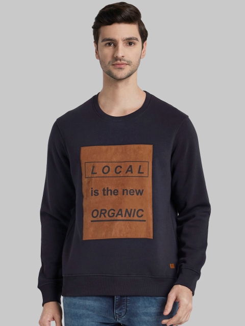 Parx Men Navy Blue & Brown Printed Sweatshirt