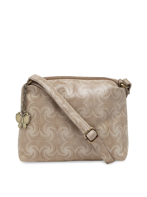 Butterflies Beige Textured Sling Bag