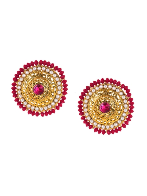 INDYA Red & Gold-Toned Circular Studs