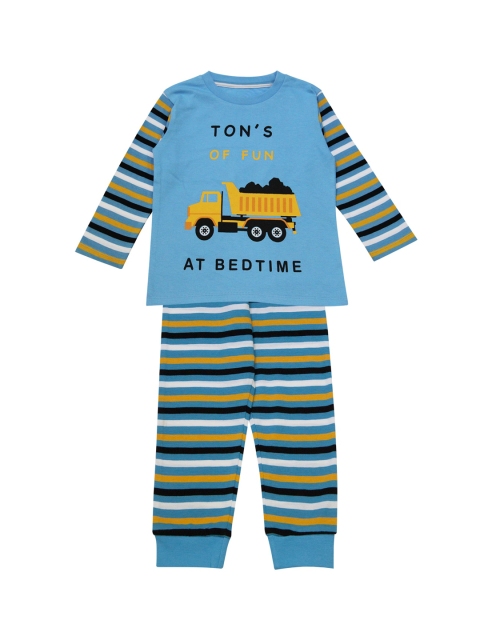ventra Boys Blue & Yellow Printed Night suit