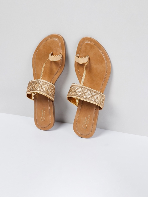 max Women Gold-Toned Embellished PU One Toe Flats