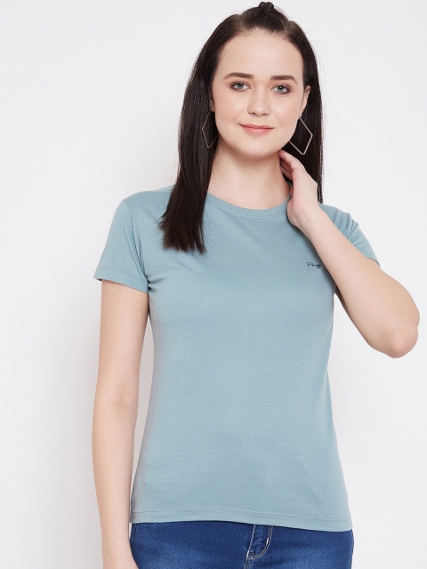 Plagg Women Green Solid Round Neck T-shirt