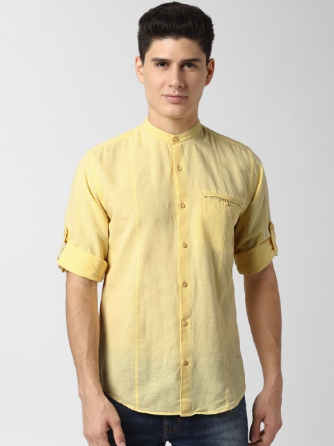Peter England Casuals Men Yellow Regular Fit Solid Casual Shirt