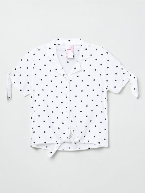 max Girls White & Black Printed Shirt