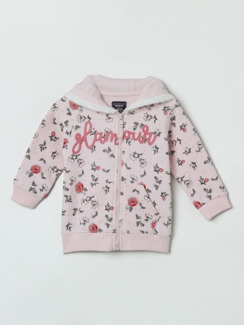 max Girls Pink Printed Hooded Sweatshirt