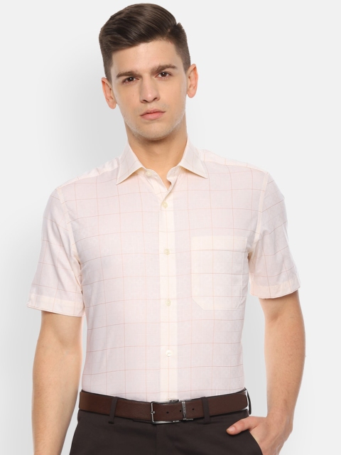 Louis Philippe Men Cream-Coloured Regular Fit Checked Formal Shirt
