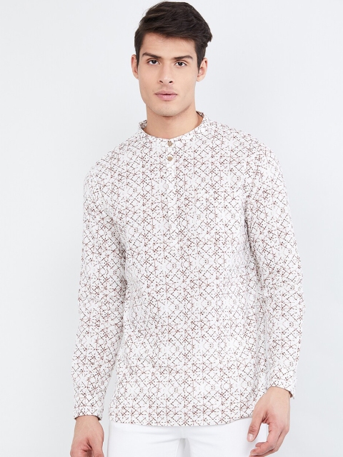 max Men White & Beige Printed Straight Kurta