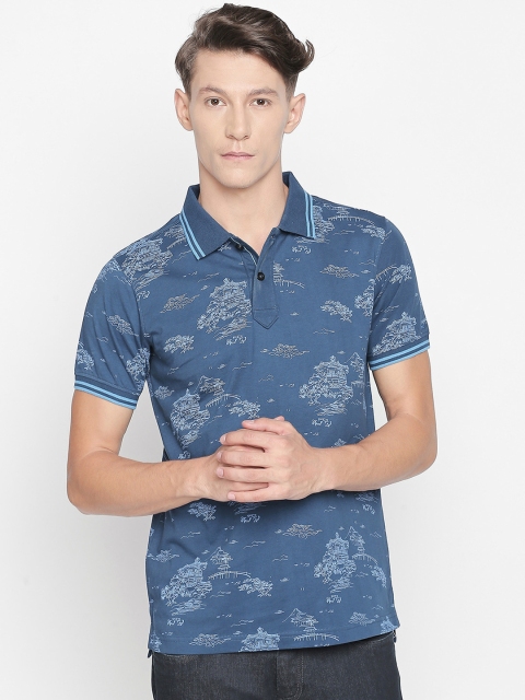 Basics Men Blue Dyed Polo Collar T-shirt