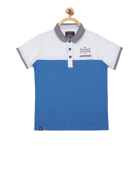 Monte Carlo Boys White & Blue Colourblocked Polo Collar T-shirt