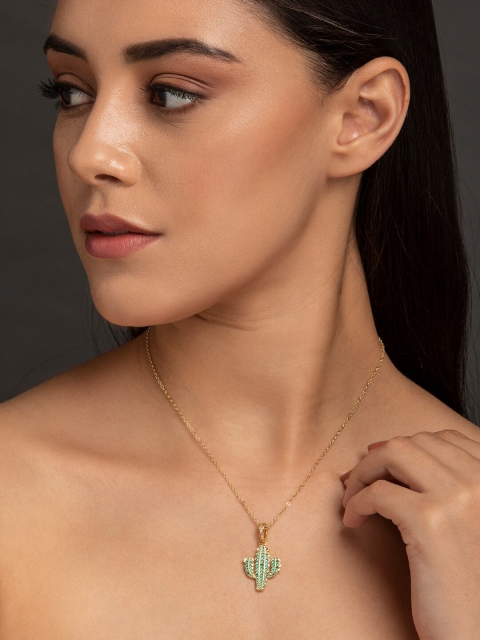DIVA WALK EXCLUSIVE Gold-Plated Handcrafted Gemstones Studded Cactus-Shaped Designer Necklace
DIVA WALK EXCLUSIVE Gold-Plated Handcrafted Gemstones Studded Cactus-Shaped Designer Necklace