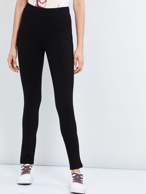 max Women Black Solid Skinny-Fit Treggings
