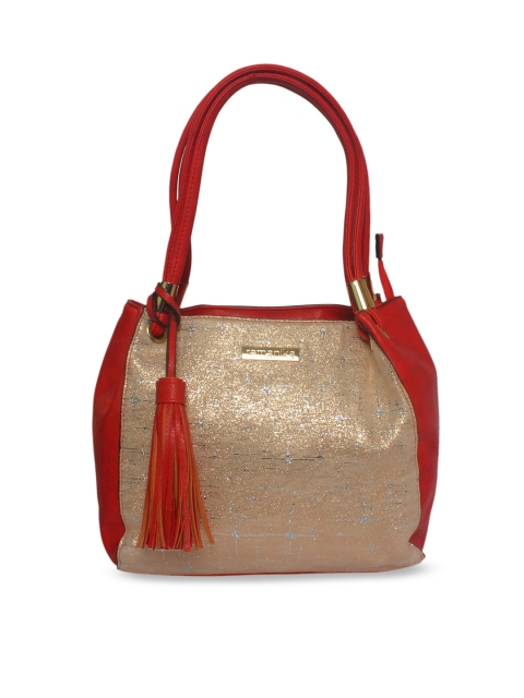 Remanika Red & Gold Colourblocked Handheld Bag