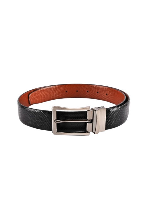 BuckleUp Men Black & Tan Solid Leather Belt