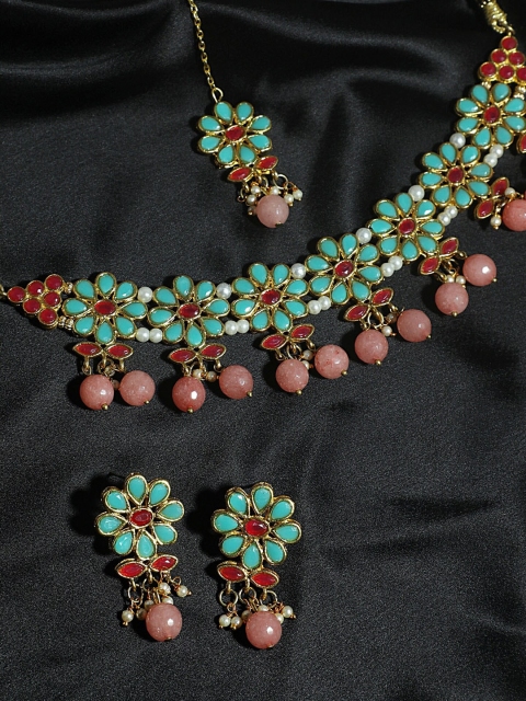 KARATCART Gold-Plated Sea-Green & Pink Stone-Studded Beaded Handcrafted Jewellery Set
KARATCART Gold-Plated Sea-Green & Pink Stone-Studded Beaded Handcrafted Jewellery Set