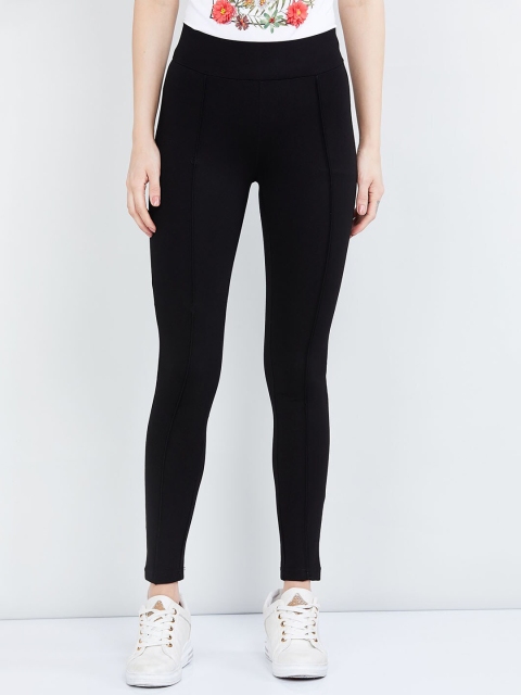 max Women Black Solid Skinny-Fit Treggings