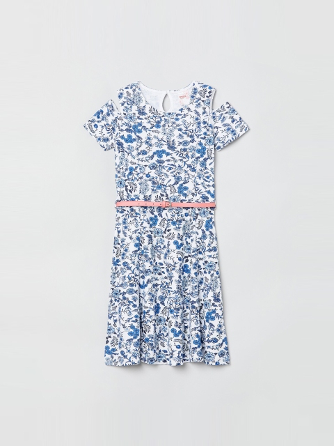 max Girls White Floral Printed A-Line Dress