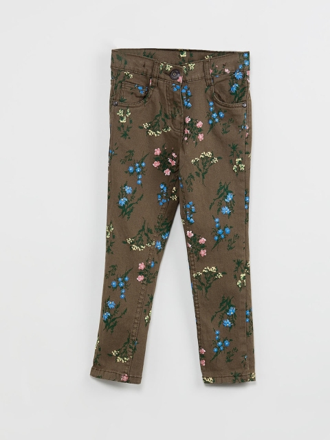 max Girls Olive Green & Blue Floral Regular Fit Mid-Rise Clean Look Jeans